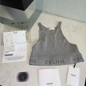 CELINE Graphic Print Halterneck Crop Top L New Authentic $744